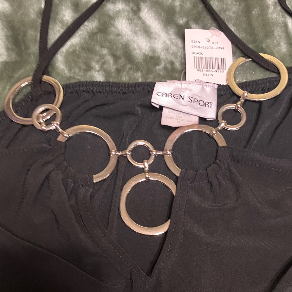 Black halter slip top with silver ring necklace detail - Picture 2 of 9